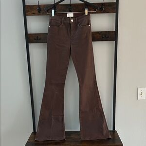 Frame Women’s Le High Flare Coated Stretch Denim Chocolate Brown Jeans